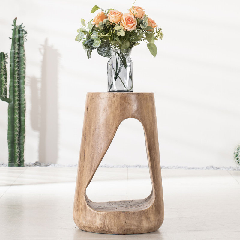 Table d'appoint de patio ronde et creuse, texture semblable au bois