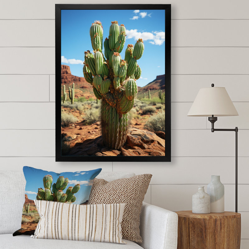 «Tralaya Green Blue Cactus Desert Guardian Organ I» sur toile, Cadre photo noir, H 40 po x l 30 po x P 1,5 po