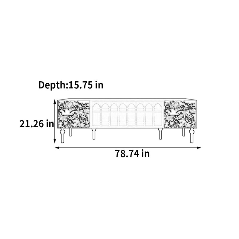 Meuble télé avec rangement peint français rétro, H 21,26 po x L 78,74 po x l 15,75 po, Blanc