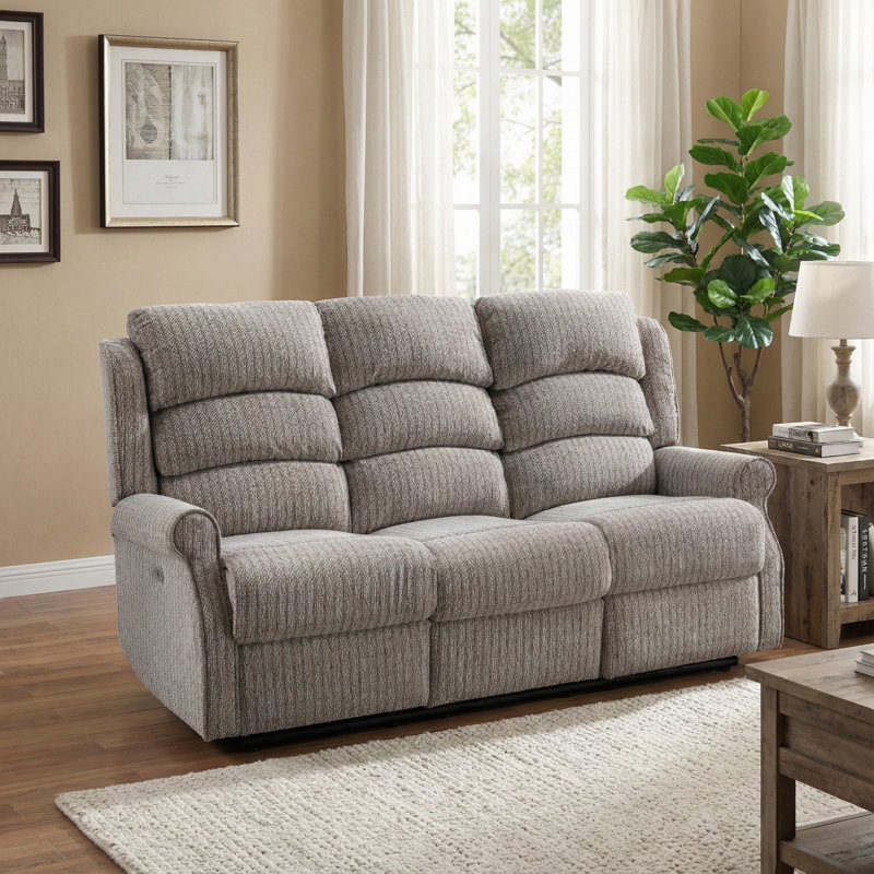Drancy 3 Seater Reclining Sofa, Natural Polyester Blend