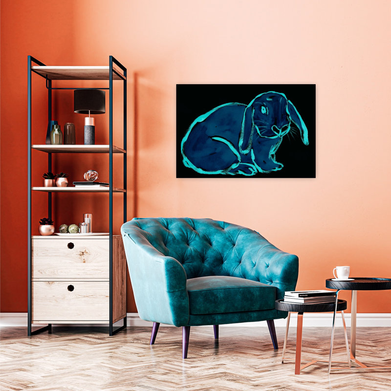 Blue Rabbit Minimalist Modern Vibrant Rabbit Forest Wall Art Print 1 Piece Wrapped Canvas Wall Art, 60.96cm H x 91.44cm W