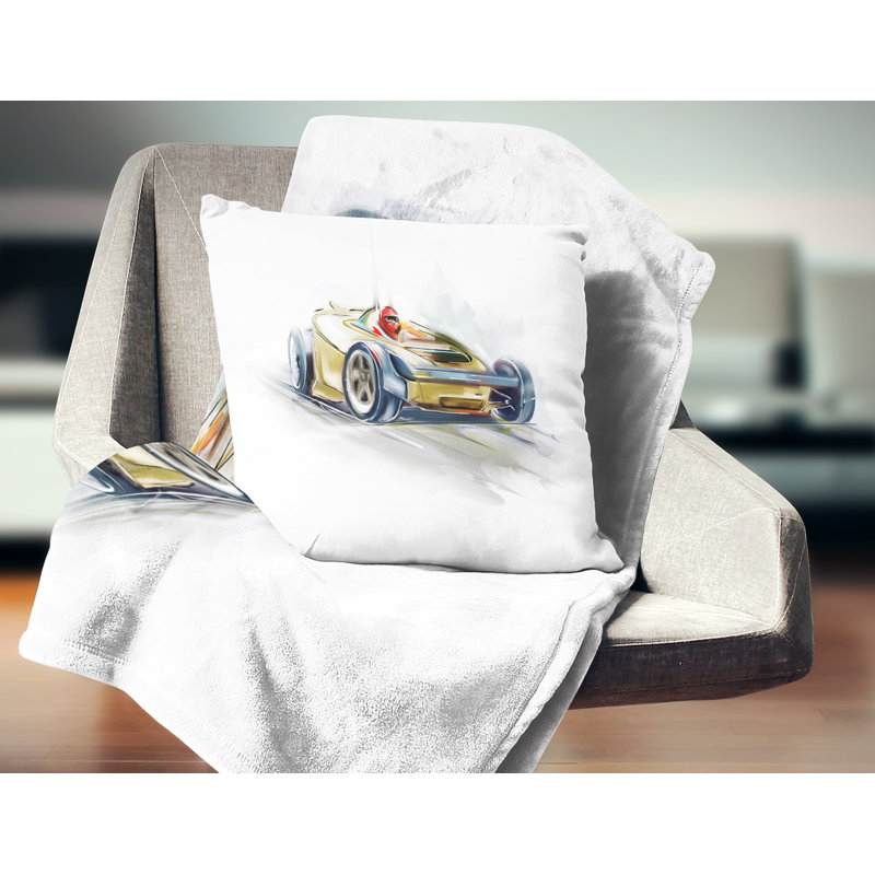 Voiture de formule 1 jaune - Coussin imprimé de voitures, 16 po x 1 po, Coussin décoratif