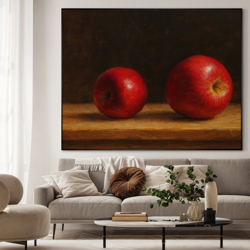 Très grand imprimé mural d'art sur tissu - Nature morte aux pommes rouges, décoration de fruits pour le salon ou la chambre à coucher - «Assemblage requis du cadre (cadre non fini)»