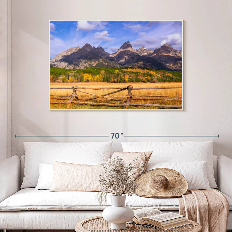 Paysage de Grand Teton, 46 po x 31 po, Cadre flottant blanc