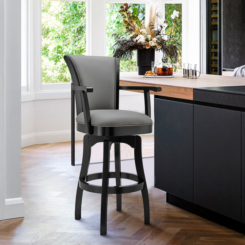 Tabouret de bar pivotant avec accoudoirs en bois et similicuir Shockley, Tabouret de bar (assise de 30 po de hauteur)