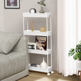 Slim Storage Cart 4 Tier,Bathroom Storage Organizer Rolling Utility Cart, Mobile Shelving Unit Slide Out Storage Cart, White