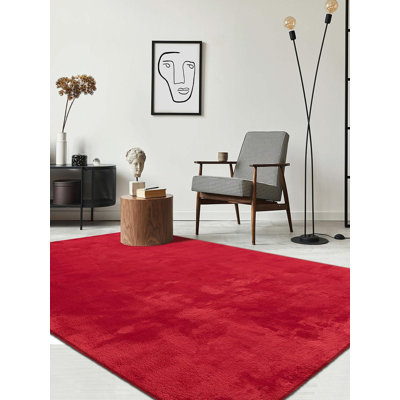 The Carpet Relax - Modern Rug, Fluffy, Short Pile, Non-Slip Underside, Washable up to 30°C, Super-Soft, Fur Look, Red