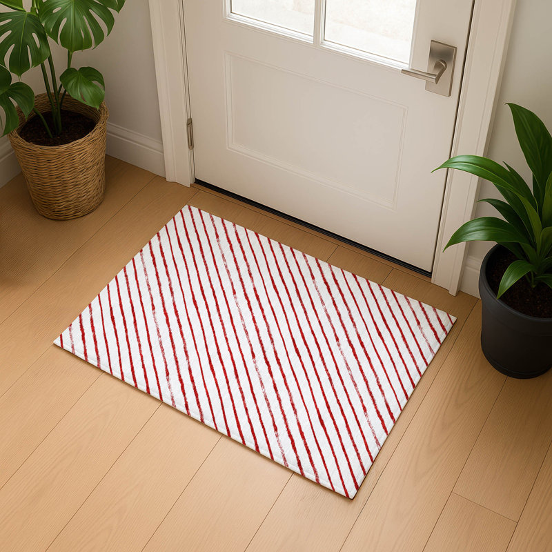 Premium Machine Washable Dockside AMF1819 Striped Holiday Rug, Rectangle 1'8" x 2'6"