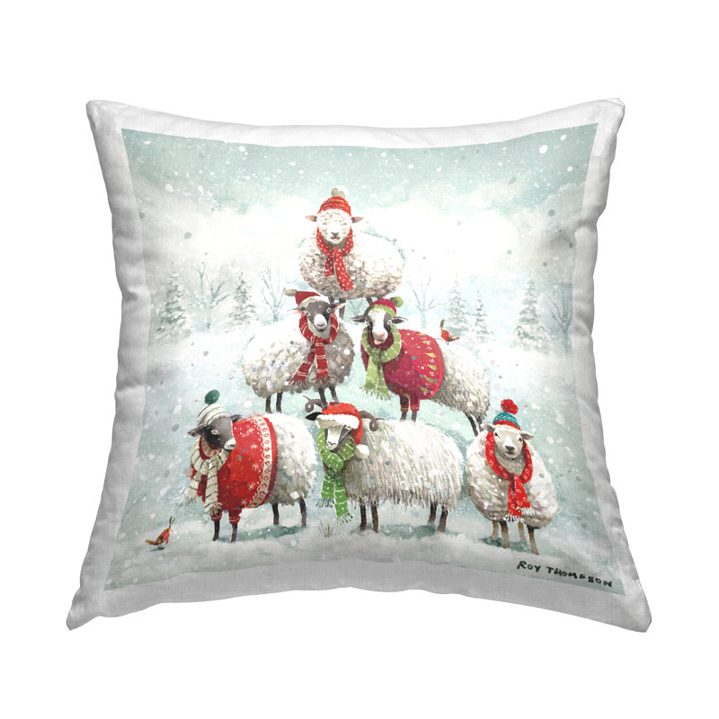 Coussin d'hiver «Winter Sheep Balancing Snow Scene» par Roy Thompson