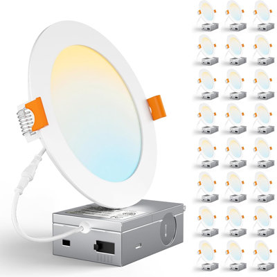 6 Inch 12w Ultra-thin Led Recessed Ceiling Light, 5cct Selectable (2700k/3000k/3500k/4000k/5000k), Dimmable Canless Wafer Downlight With Junction Box, Ic Rated, Etl & Energy Star
