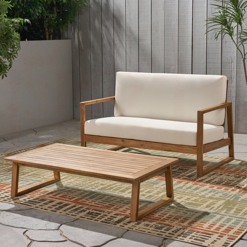 Causeuse et table basse, Beige, Teak
