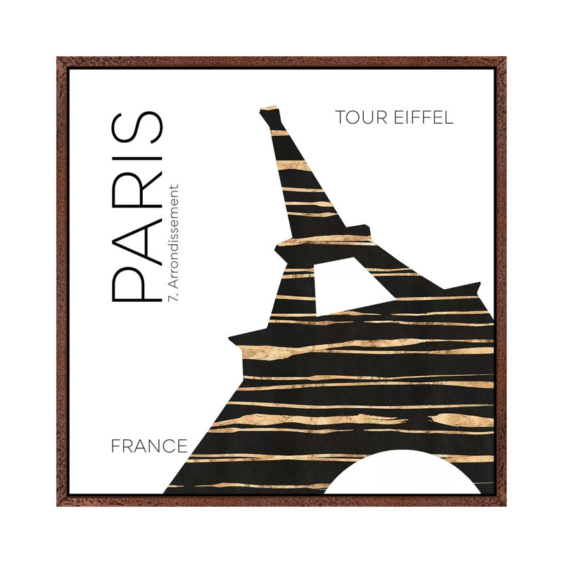 Urban Art Paris Eiffel Tower by Melanie Viola - Print on Canvas, Classic Brown Wood Framed, 66.04cm H x 66.04cm W x 3.81cm D