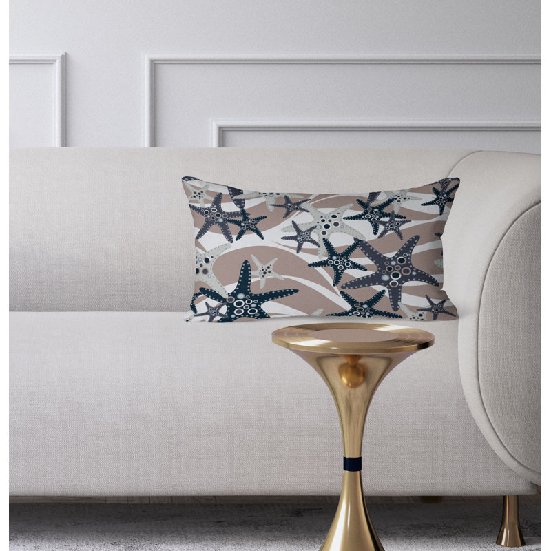 Starfish Sway  Rectangular Throw Pillow, White/Gray