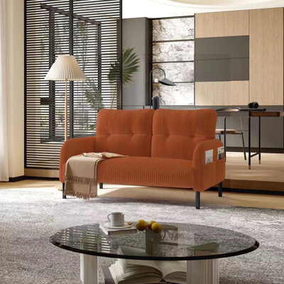 Structure moderne en velours côtelé orange avec mousse souple, support de rebond et poches latérales en velours côtelé, structure ergonomique
