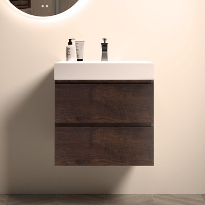 Meuble-lavabo mural 24 po avec lavabo, grand meuble-lavabo flottant mural pour salle de bain