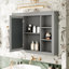 Armoire murale de salle de bain avec miroir, 35 po x 27,5 po, gris, poignée rétro, style moderne encastré, tablettes réglables