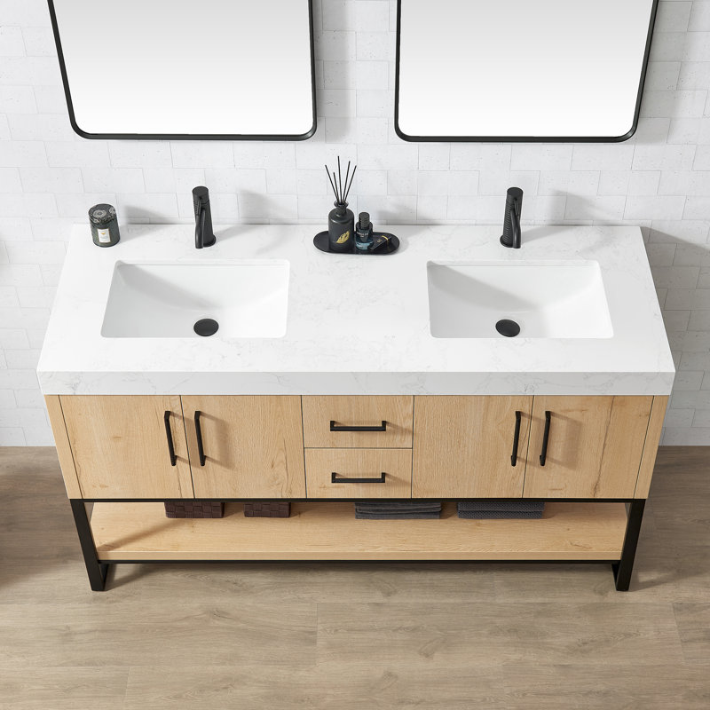 Meuble-lavabo double Cataleya, 60", Noir mat / Ok
