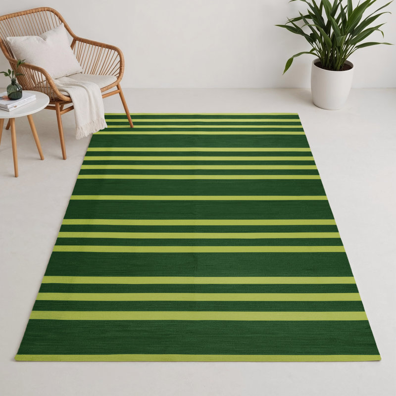 Tapis intérieur / extérieur vert HorizontalStripes, Rectangulaire 3 pi x 5 pi