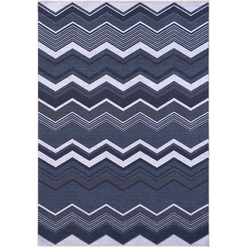 Tapis bleu à zigzag Abani Parker PAR160A, Rectangle 4 pi x 6 pi