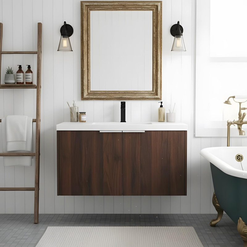 Meuble-lavabo à fermeture en douceur avec lavabo, Noyer de Californie, 35"