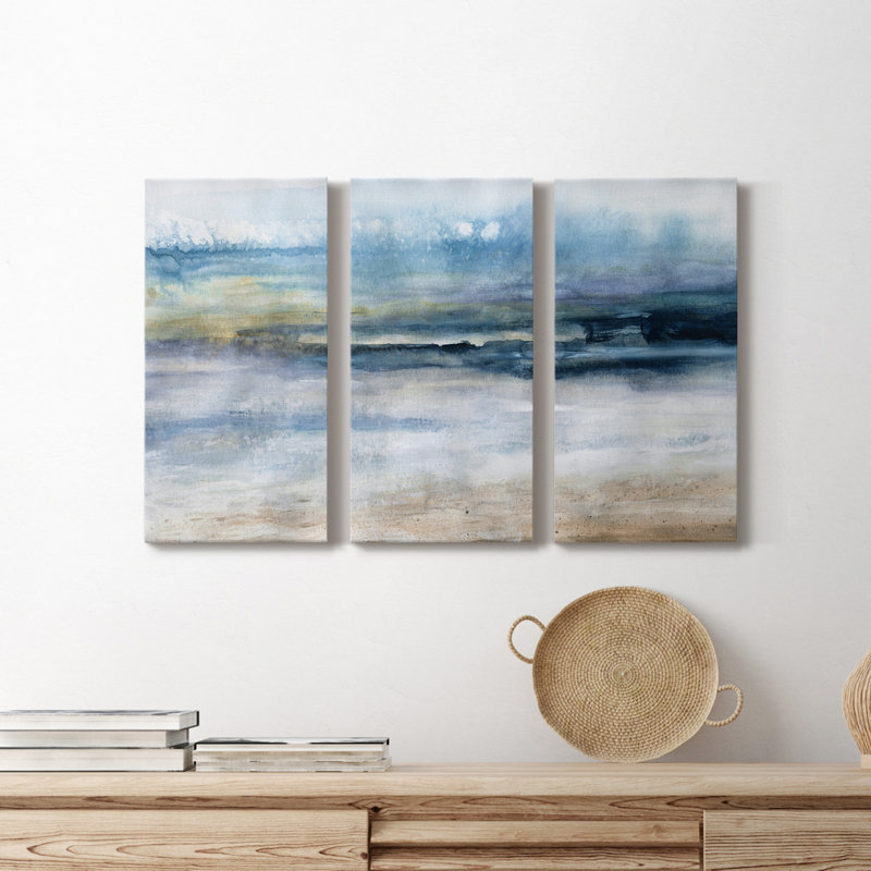Vent et eau - peinture sur toile tendue 3 pièces, H 48 po x l 96 po x P 1 po