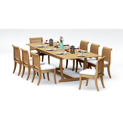 Ensemble de salle à manger de 113 pièces en bois de teck de qualité A: table de chevet rectangulaire à double extension de 118 po et 12 chaises sans accoudoirs Giva # 11GV2500