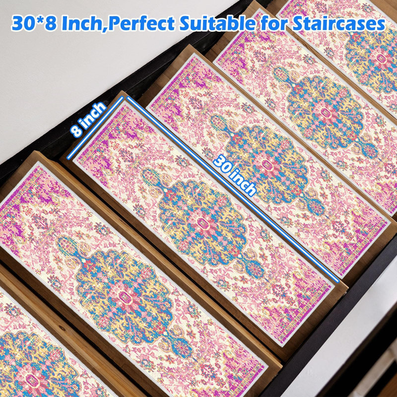 Tapis d'escalier antidérapant, 15 pièces (rose)