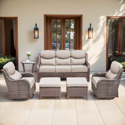 Gymojoy 6-Piece Patio Furniture Set With Swivel Glider Chairs, 6-Inch Ultra-Plush Cushions & Water-Resistant Olefin Fabric