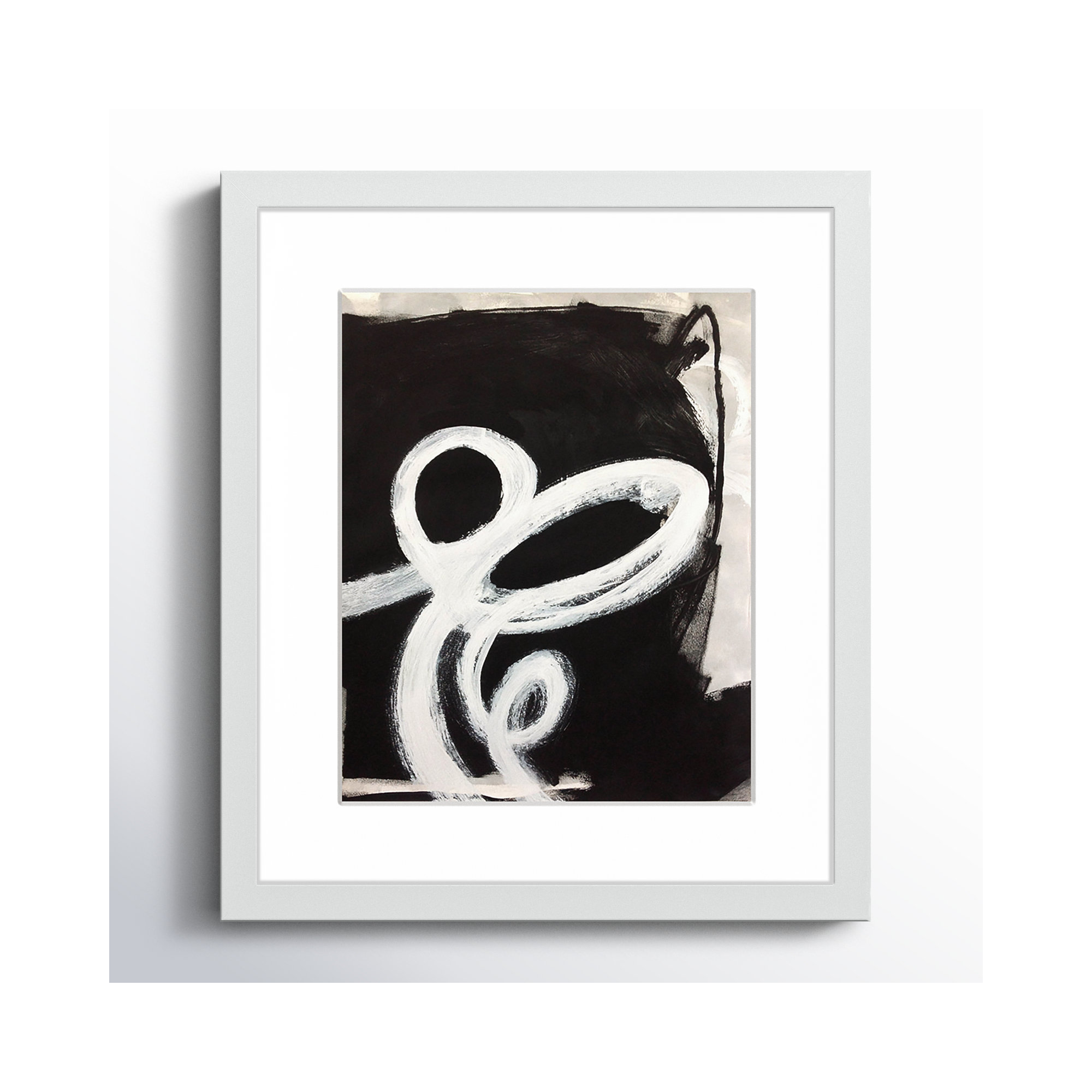 White Swirly Swirls 2, White Matted Picture Framed, 15" H x 13" W x 1.25" D