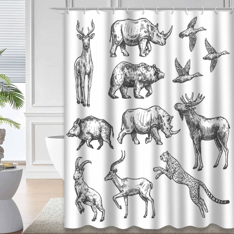 Rideau de douche avec crochets Animal, L 72 po x l 72 po