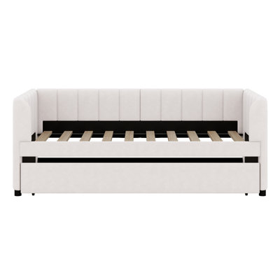 Upholstered Daybed With Ergonomic Design Backrest And Trundle