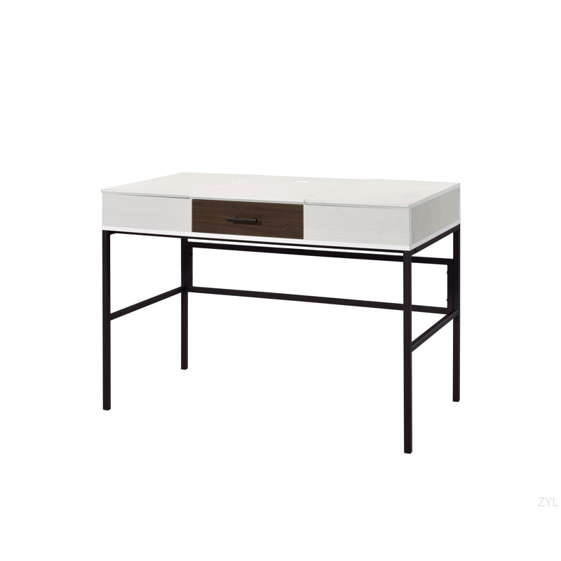 Bureau d'écriture Verster à finition noire avec USB, Blanc, Writing Desk