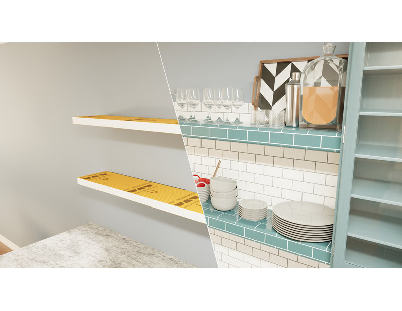 36 po × 8 po × 2 po Tablette flottante prête à carreler avec planche orange, H 2 po x l 36 po x P 8 po
