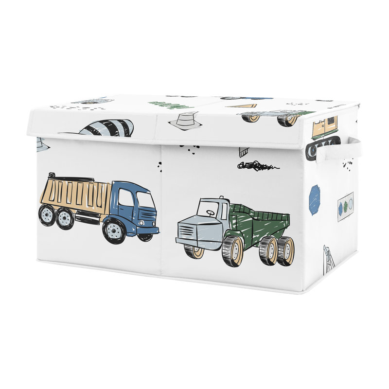 Boîte à jouets en tissu vert et bleu Construction Truck par Sweet Jojo Designs