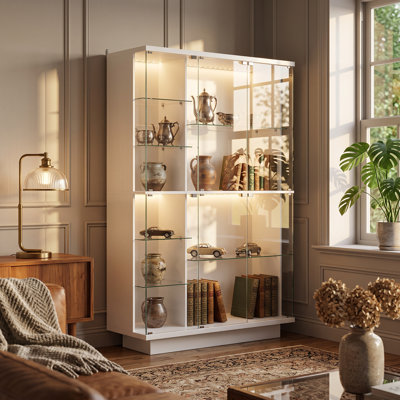 Large Colour-Changing LED Glass Display Cabinet – Dual Zone, Push-To-Open