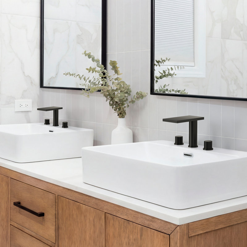 3-Hole Widespread Bathroom Faucet, 2-Handle Sink Faucet with Drain Assembly, Matte Black