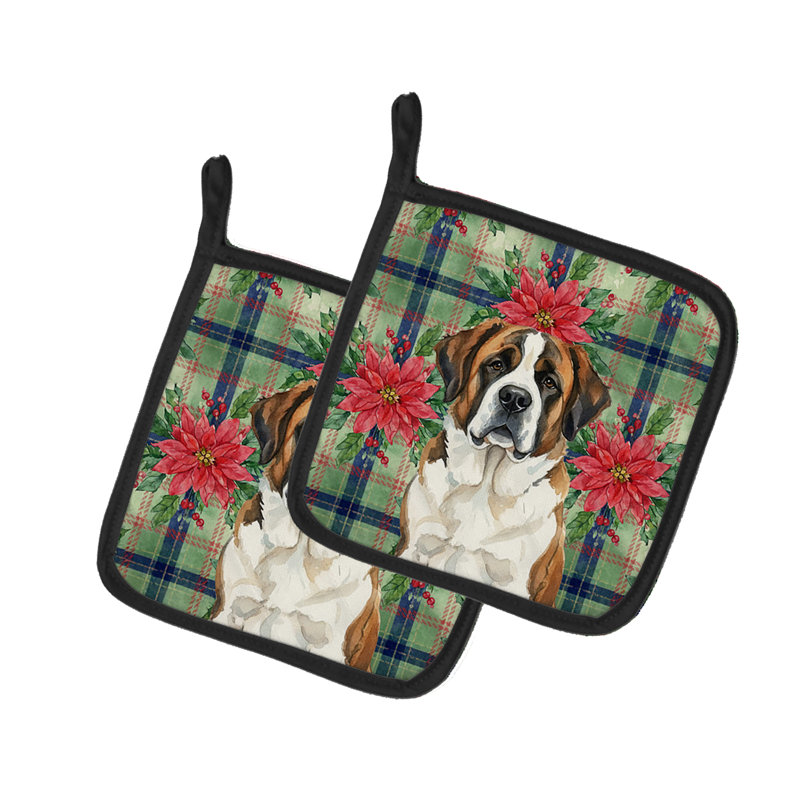 Paire de poignées poinsettas de Noël bringé et blanc Saint Bernard