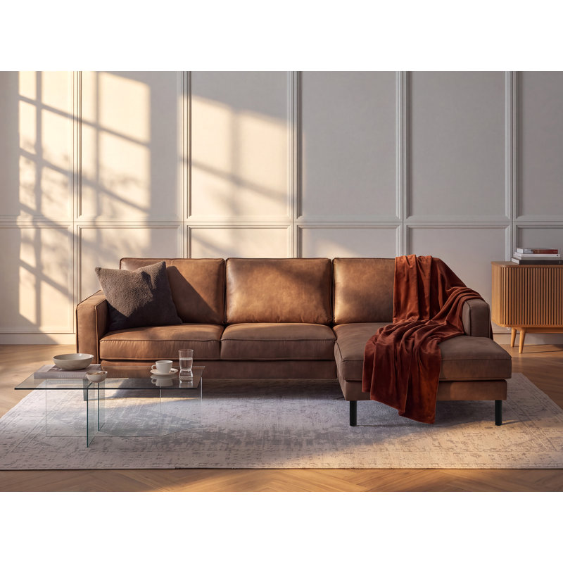 Recycled Leather Corner Sofabed with Storage, Right hand Facing, Brown