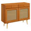 Armoire de rangement, armoire de cuisine Boho avec 2 tiroirs, tablette réglable, portes en rotin et pieds en bois, armoire d'appoint pour le salon