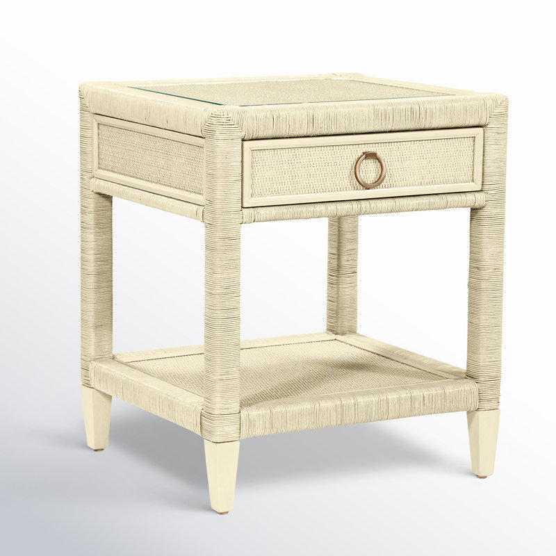 Warwick 1 - Drawer Wicker/Rattan Nightstand, Bisque, Satin Brass