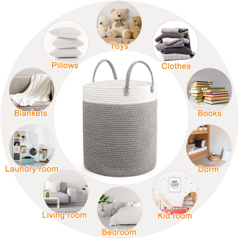 Fabric Laundry Hamper with Handles, Grey