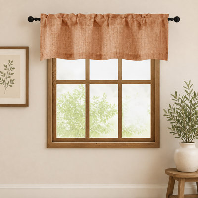 Orange Valances for Windows 1 Pcs, Light Filtering Textured Farmhouse Short Small Valance Curtains for Bathroom Basement Living Room Bedroom, Rod Pocket Half Curtains Over Sink, 52Wx14L Inch
