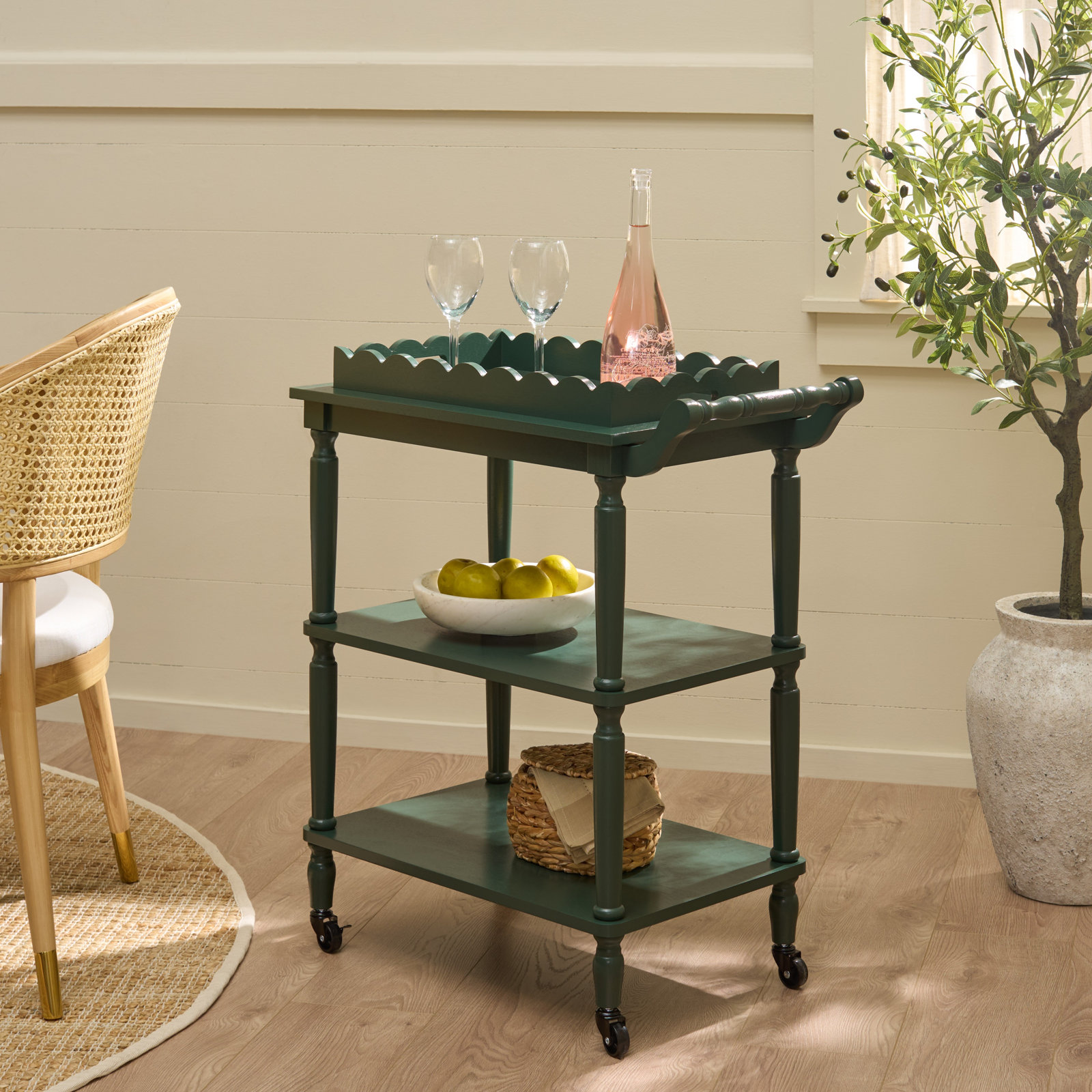 Edan 3 Tier Dining Cart, Hunter Green