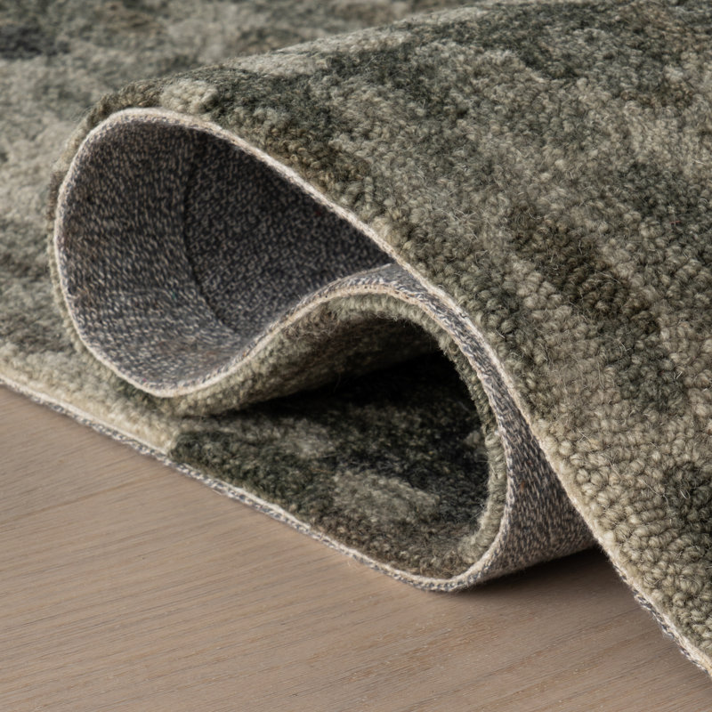 Paint Chip Hand Micro Hooked Wool Rug, Green, Rectangle 7'6" x 9'6"