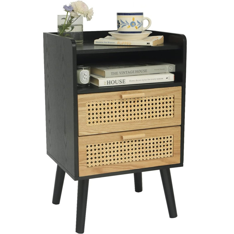 Arneita 15.75'' W Nightstand, Black/Sonoma Oak