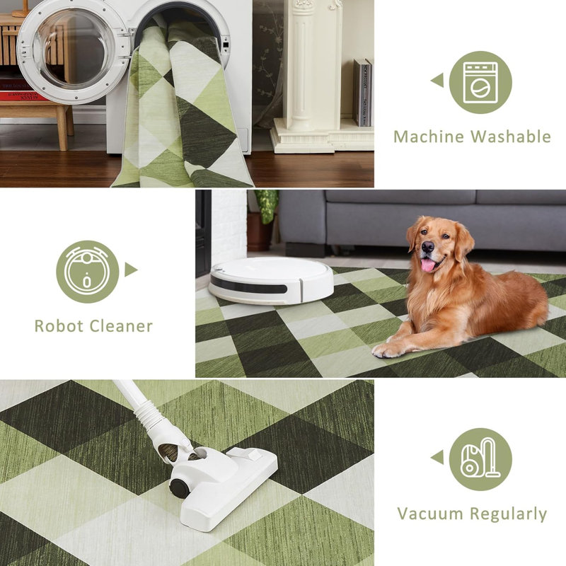 Tapis de couloir écossais lavable à la machine pour couloir, cuisine, chambre à coucher, salon, 2 x 6, bleu marine et blanc, motif géométrique abstrait