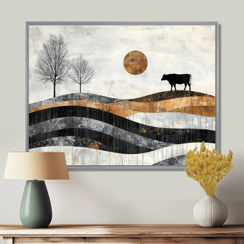 «Draegan Cow Into A Bold Farm Landscape I - Farm Large», art mural, Argent argent, H 30 po x l 40 po