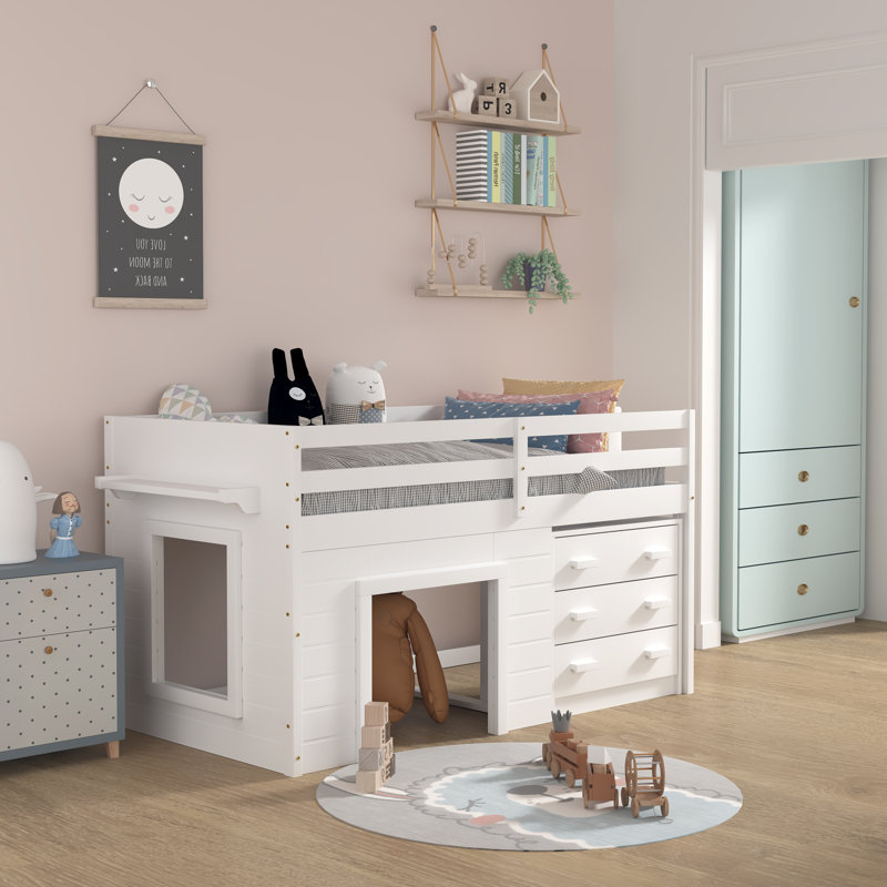 Lit mezzanine simple avec tiroir Gerick, Blanc