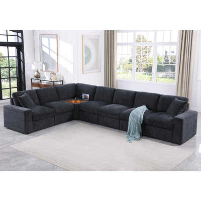 Desjuan Corner Modular Sectional Sofa With Table Cupholder Console And USB Port