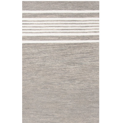 Striped Handmade Tufted Wool Charcoal / Ivory Area Rug